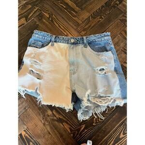 Vervet Color block Denim Cut Off Jean Shorts Women Large Fringe Western Summer